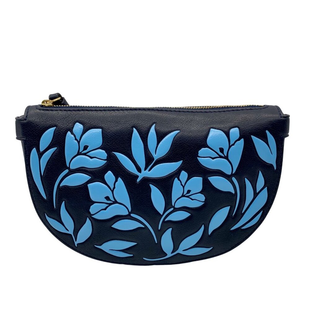 Draper James Blue Floral Leather Half Moon Wristlet